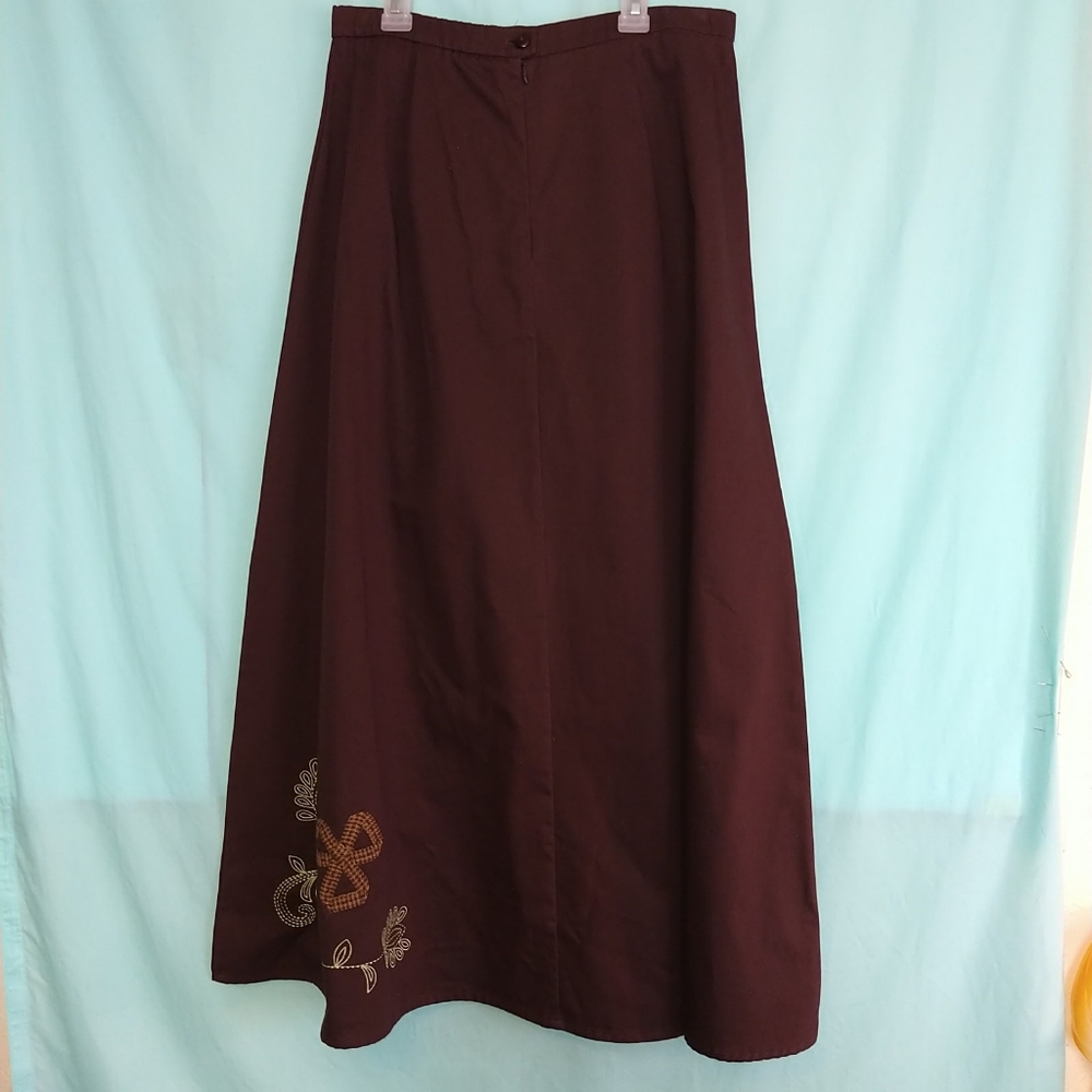 Bechamel long A-line skirt embroidered floral denim Brown 12 - Picture 5 of 7